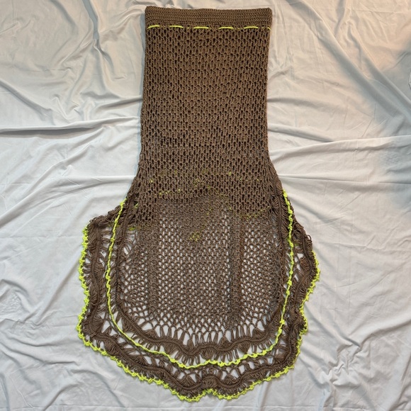Umgee Tan Crochet Boho Fairy Skirt with Asymmetrical Hi Low Hem - Picture 2 of 5